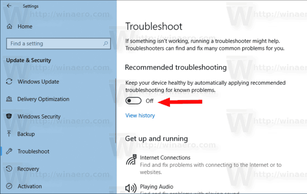 Windows 10 Отключить рекомендованное автоматическое устранение неполадок