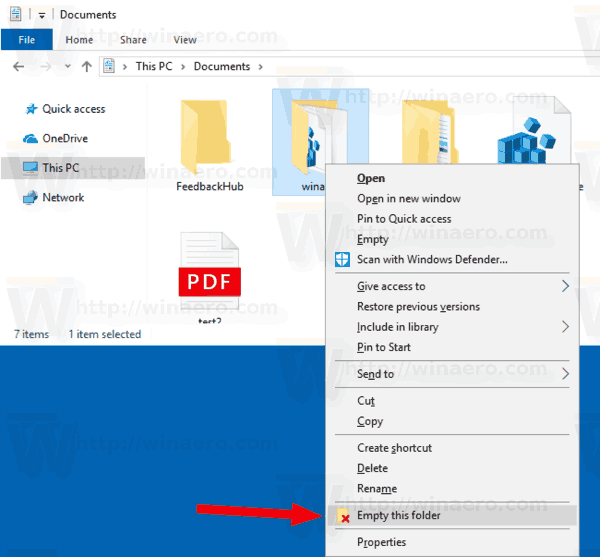 Windows 10 Empty This Folder Menu 1