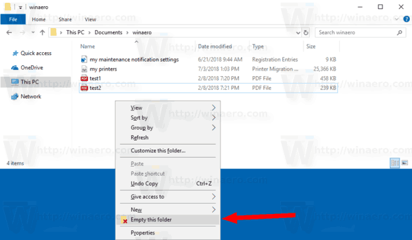 Windows 10 Empty This Folder Menu 2