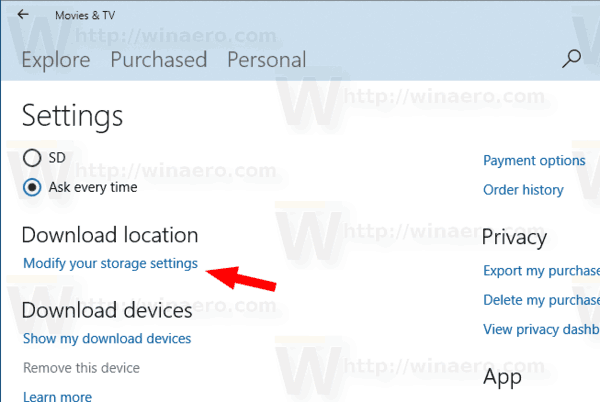 Windows 10 Movies And TV Storage Settings