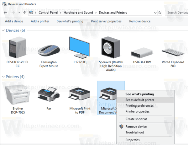 Windows 10 Set Default Printer Control Panel