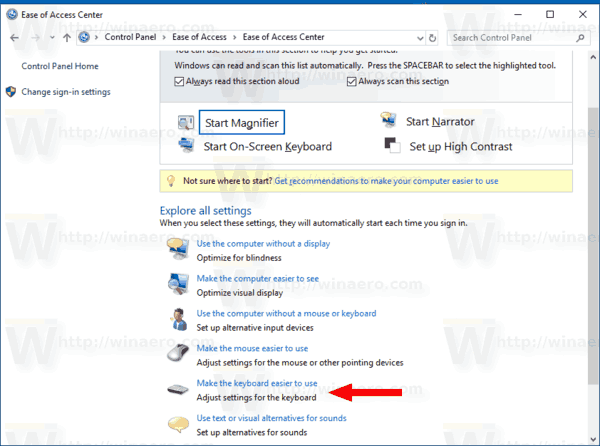 Windows 10 Underline Access Keys CP1