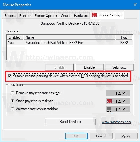 Windows 10 Отключение сенсорной панели при подключении мыши Панель управления