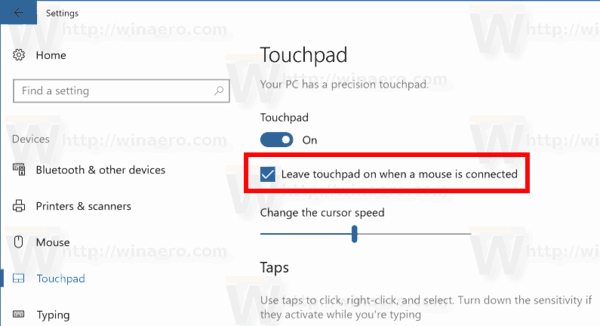 Windows 10 Отключение сенсорной панели при подключении мыши