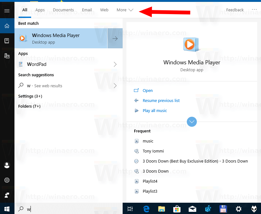 Cortana Search Categories