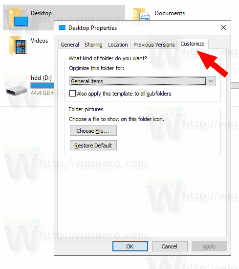Desktop Folder Properties Add Customize Tab