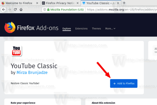 Firefox Установить классический Youtube
