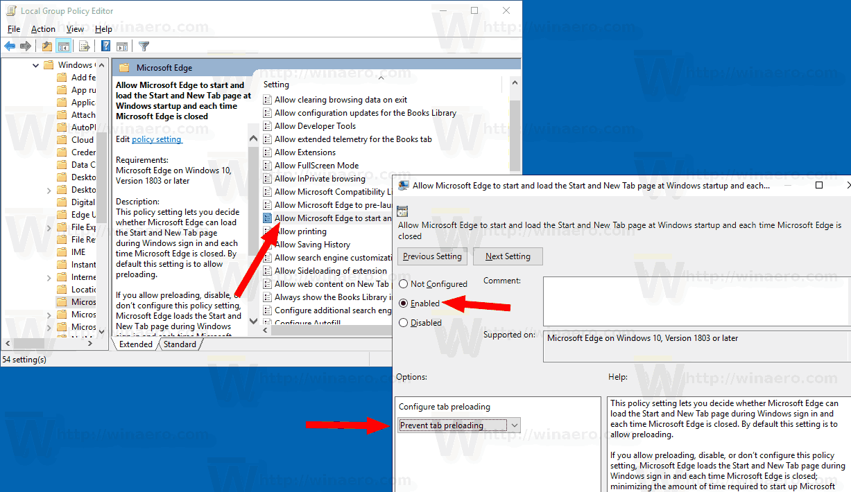 Microsoft Edge Disable Tab Preloading 