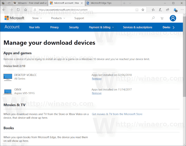 Remove Windows 10 Device from Microsoft Store Account