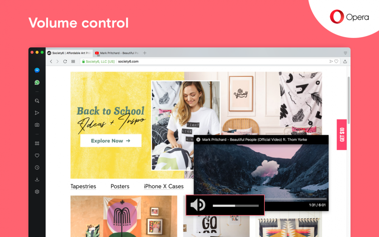 Opera 56 Volume Control Video Pop Out