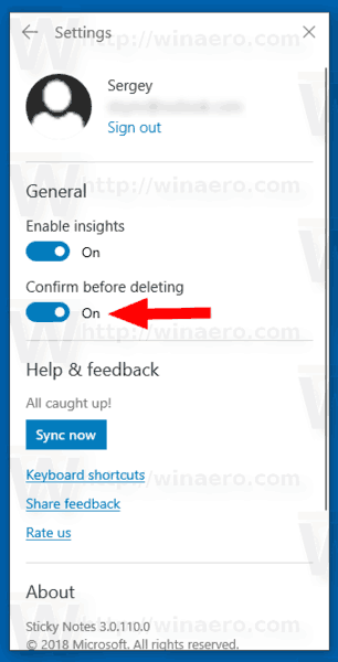 Sticky Notes Delete Confirmation Option