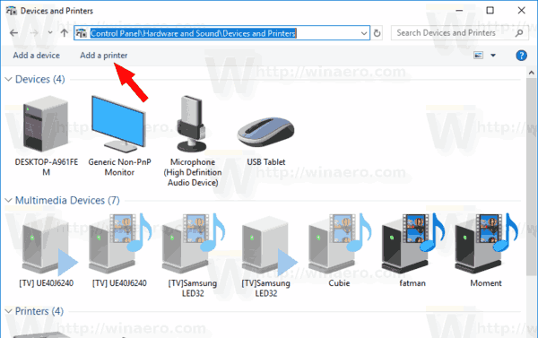 Панель управления Windows 10 Add A Printer
