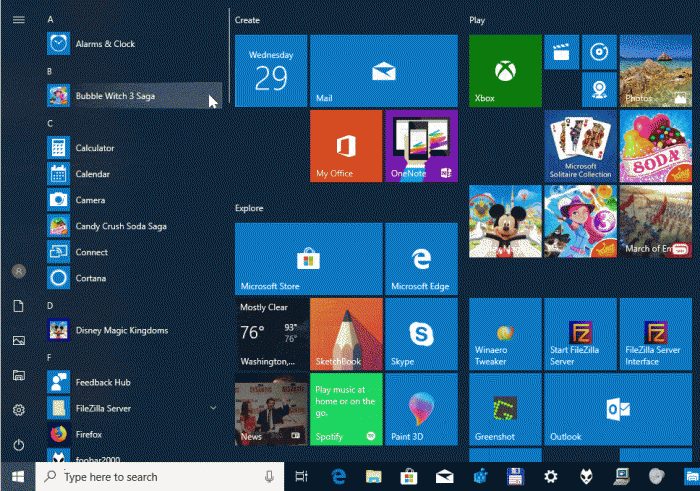 Group Tiles in Start Menu in Windows 10