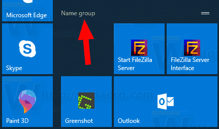 Группа именных плиток Windows 10
