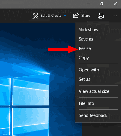 Windows 10 Photos Menu Resize Command