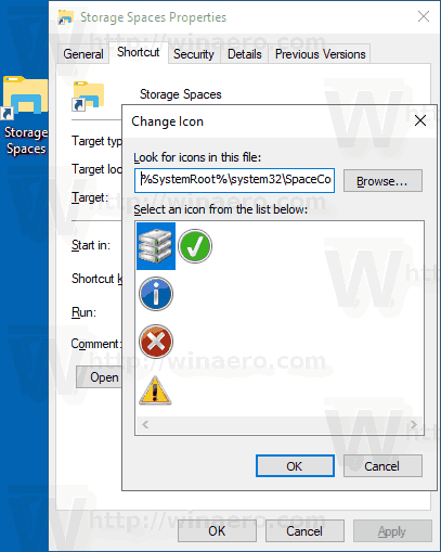Windows 10 Storage Spaces Shortcut Icon