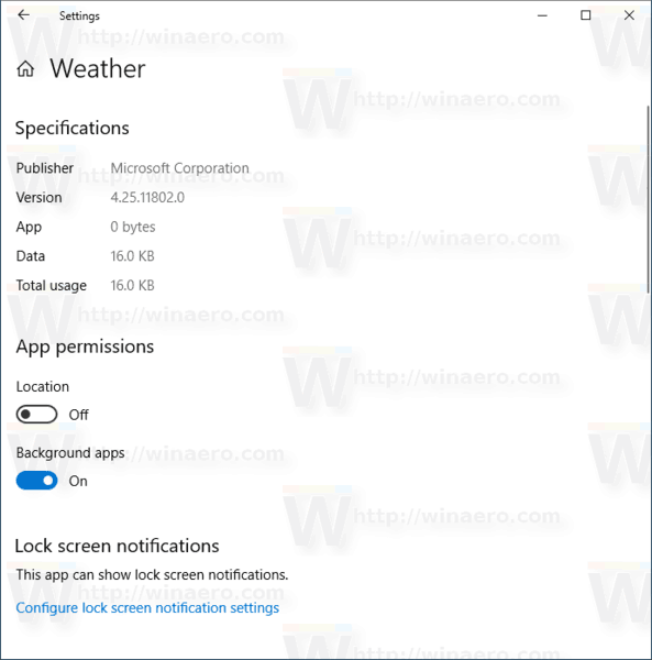 Windows 10 Weather App Advanced Settings