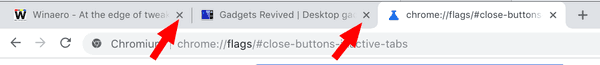 Неактивные вкладки кнопки закрытия Chrome