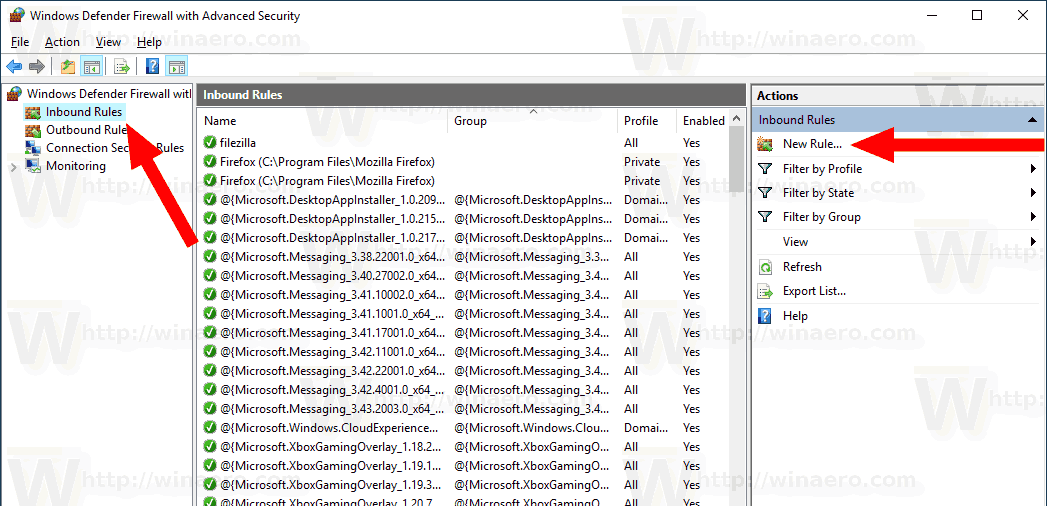 Firewall Inbound Rules New Rule 