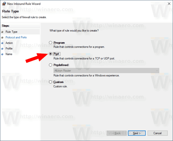 Firewall Rule Type Port