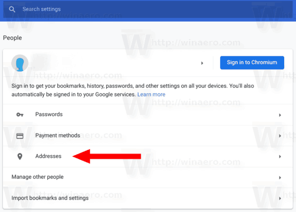 Google Chrome People Addresses Link