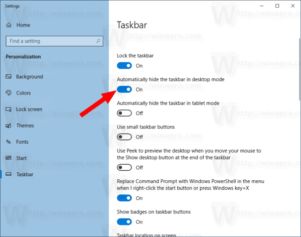Make The Taskbar Auto Hide In Windows 10