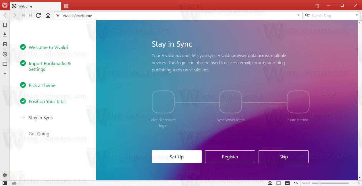 Vivaldi Sync In Welcome Wizard