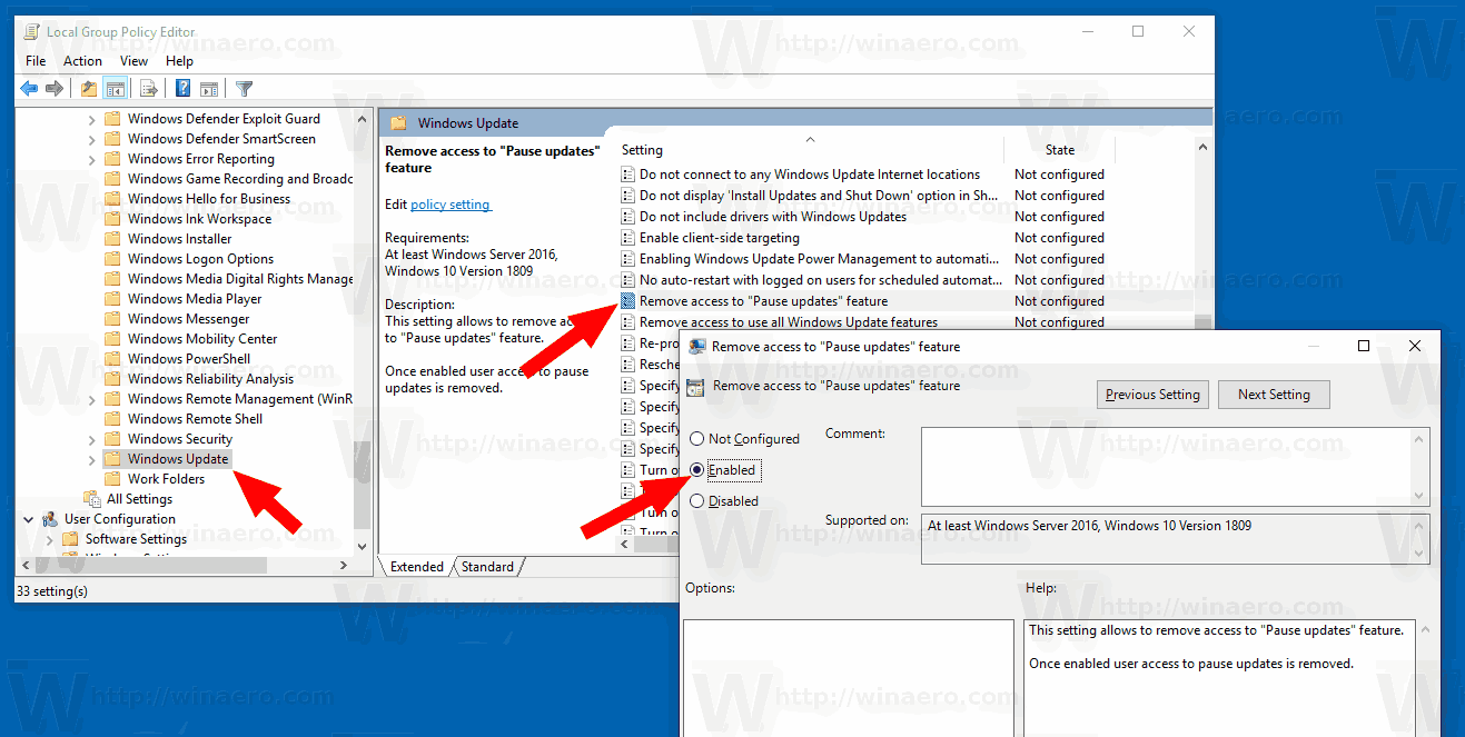 Windows 10 Disable Pause Update Feature Group Policy 