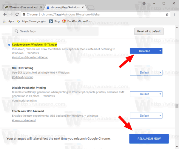 Windows 10 Google Chrome Включить встроенную строку заголовка