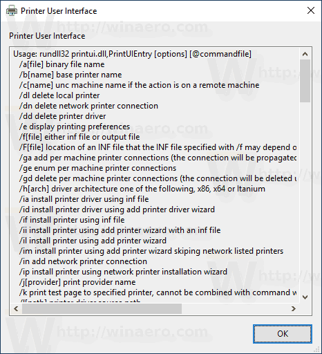 Windows 10 PrintUI Help