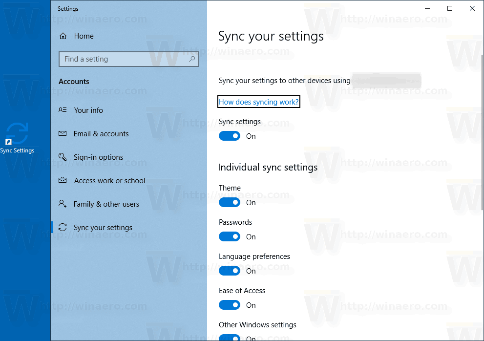 Windows 10 Sync Settings Shortcut In Action 