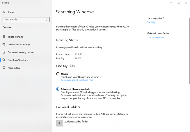 Turn On or Off Enhanced Mode for Search Indexer in Windows 10