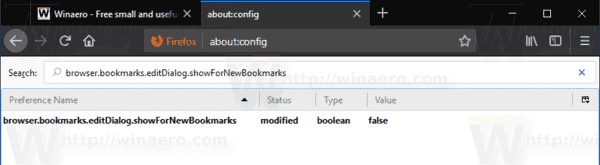 Firefox 63 Disable New Bookmark Dialog About Config
