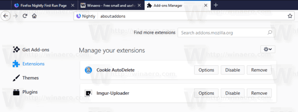 Firefox 64 Add On Manager