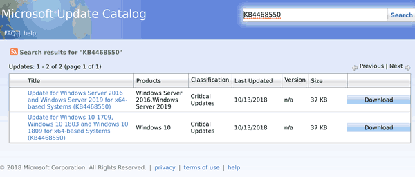 KB4468550 Windows Update Catalog