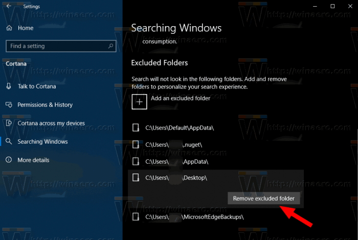 Add or Remove Excluded Folders For Search Indexer in Windows 10