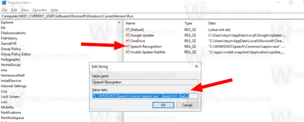 Run Speech Recognition At Startup In Windows 10 Registry