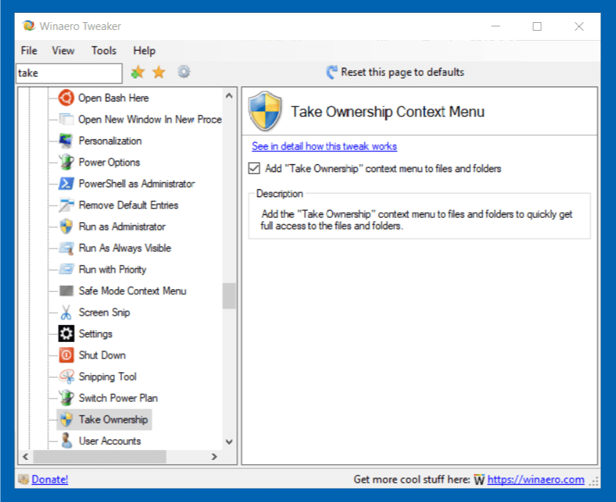 Take Ownership Context Menu