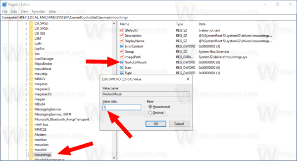 Настройка реестра Windows 10 Automount Disable Registry