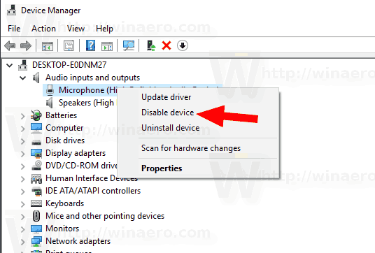 Windows 10 Disable Microphone Device Manager