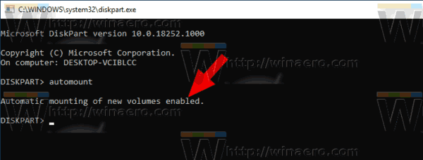 Windows 10 Diskpart Automount Enabled
