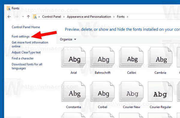Windows 10 Font Settings Link