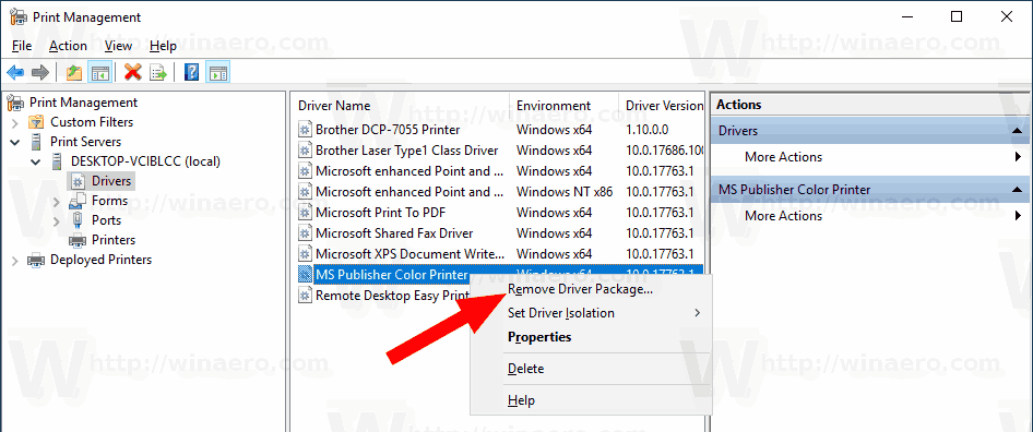Windows 10 Удаление драйвера принтера