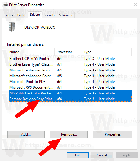 Windows 10 Print Server Remove Driver