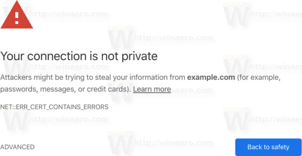 Страница предупреждения Google Chrome SSL