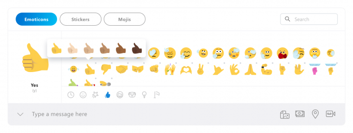 New Emoticon Picker in Skype Insider Preview 8.34.76.37