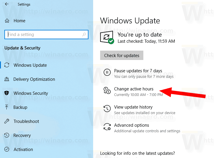 Windows 10 Active Hours Link 