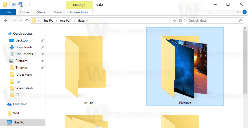 Изображение папки по умолчанию в Windows 10