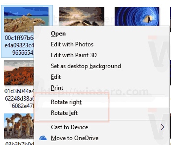 Контекстное меню поворота изображения в Windows 10