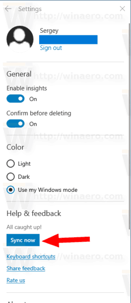 Синхронизация заметок Windows 10 вручную